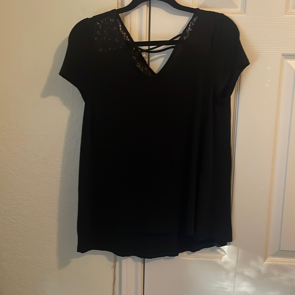 Black blouse with lace sleeves size L